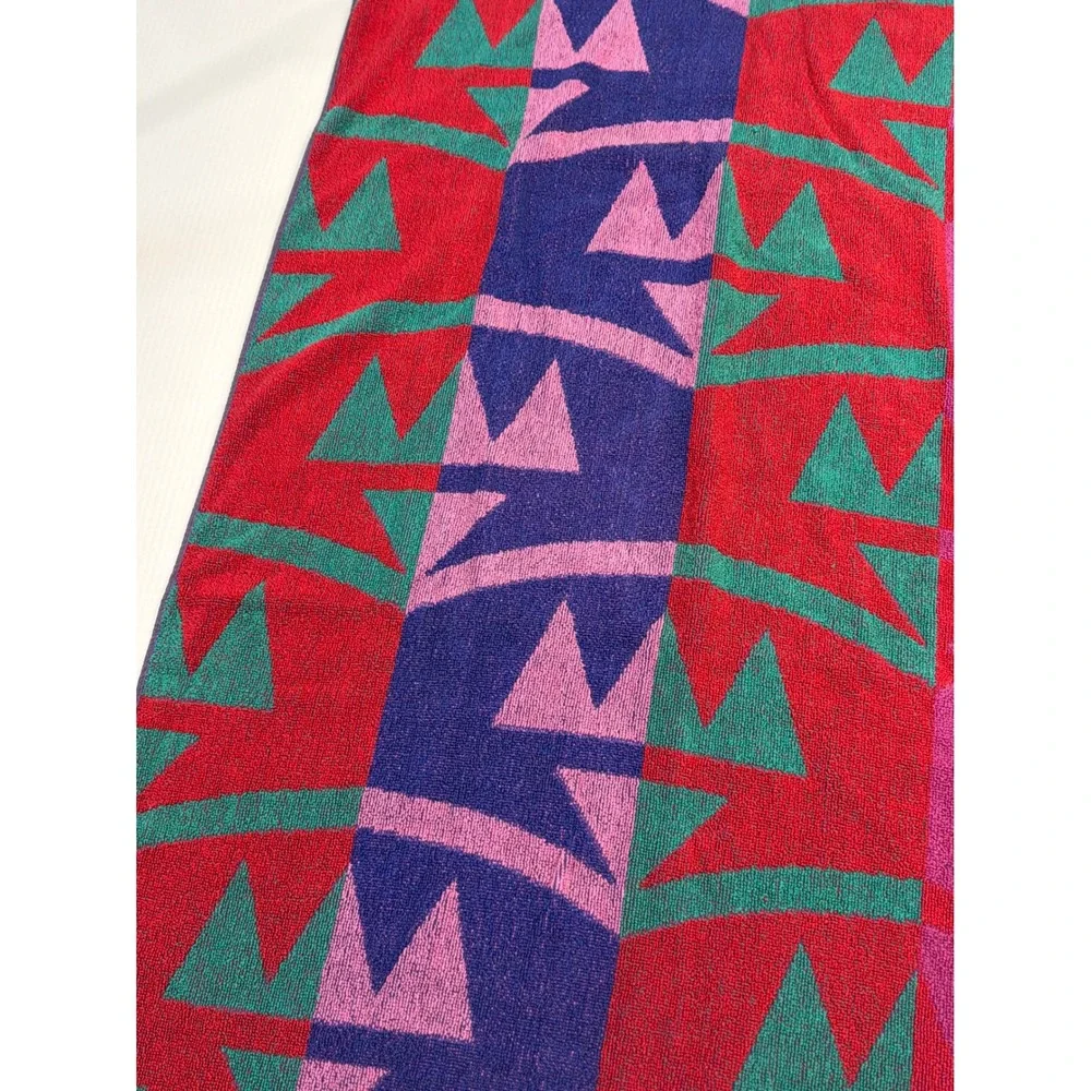 VTG Cecil Saydah Beach Towel Multicolor Geometric Abstract Cotton Sunbrights 90s